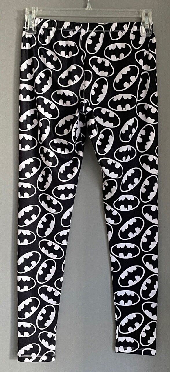 JAY JAYS Leggings Black White Batman Print Stretch Sz M Casual Gym Sports Pants