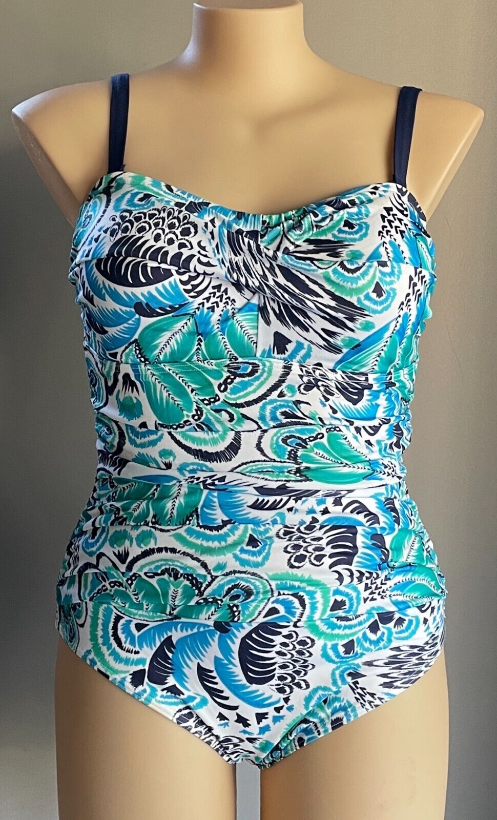 TOGS SwimSuit Blue Green White Print One Piece Swimmers Bathers Plus Size 20 NEW