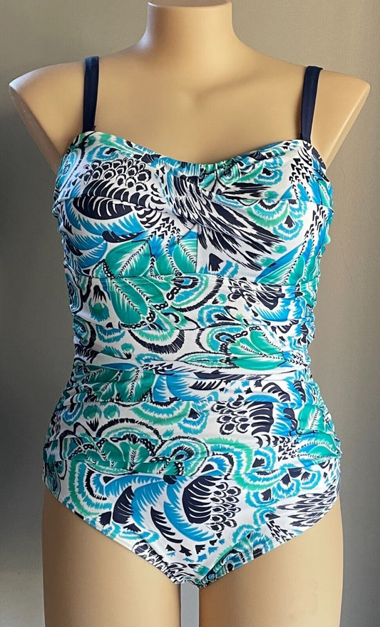 TOGS SwimSuit Blue Green White Print One Piece Swimmers Bathers Plus Size 20 NEW