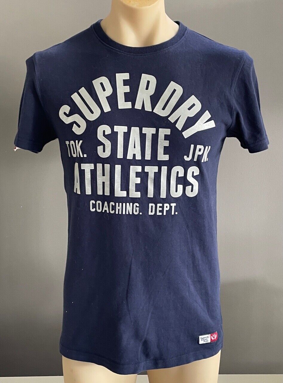 SUPERDRY T-Shirt Navy Blue & Silver Track & Field Trophy Short Sleeve Tee Size S