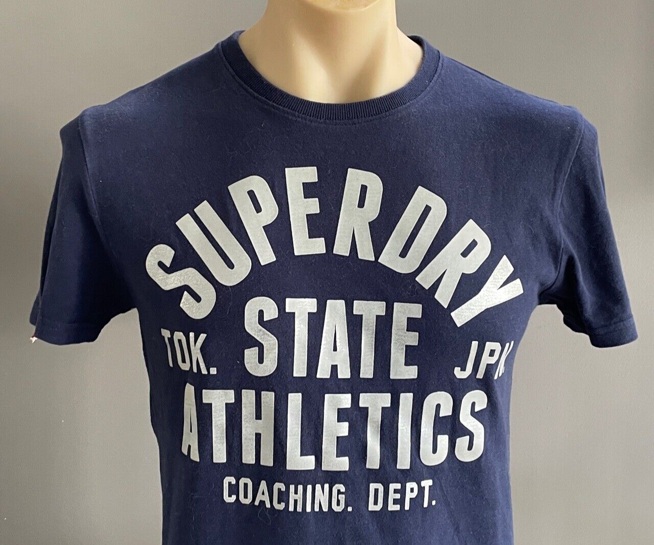 SUPERDRY T-Shirt Navy Blue & Silver Track & Field Trophy Short Sleeve Tee Size S