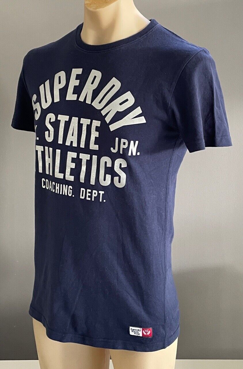 SUPERDRY T-Shirt Navy Blue & Silver Track & Field Trophy Short Sleeve Tee Size S