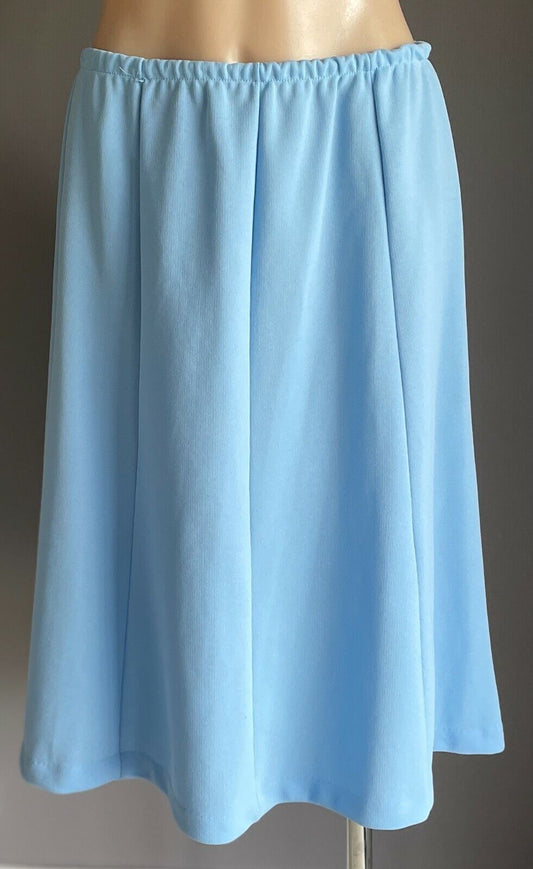 Vintage 1970s Skirt A-Line Sky Blue Polyester Elastic Waist Ladies Size 12