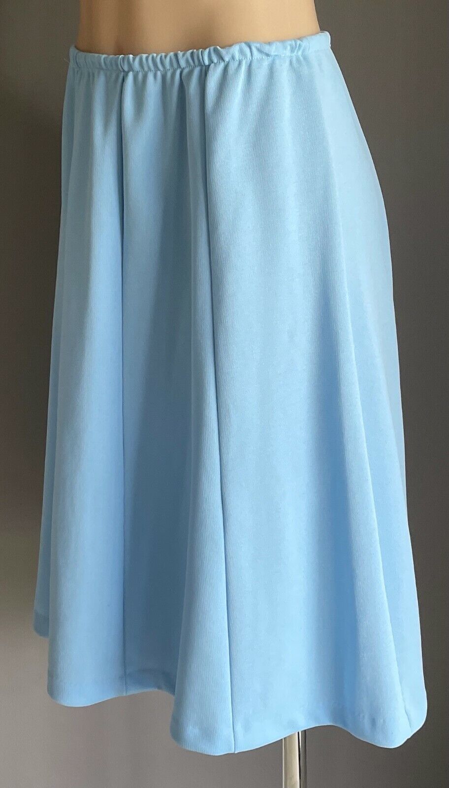 Vintage 1970s Skirt A-Line Sky Blue Polyester Elastic Waist Ladies Size 12