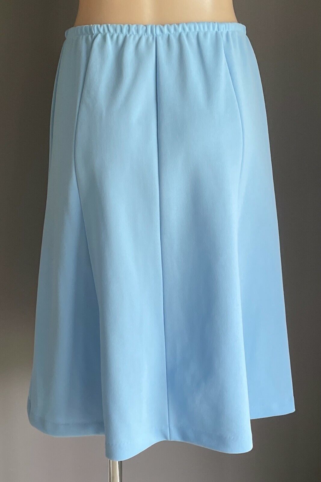 Vintage 1970s Skirt A-Line Sky Blue Polyester Elastic Waist Ladies Size 12