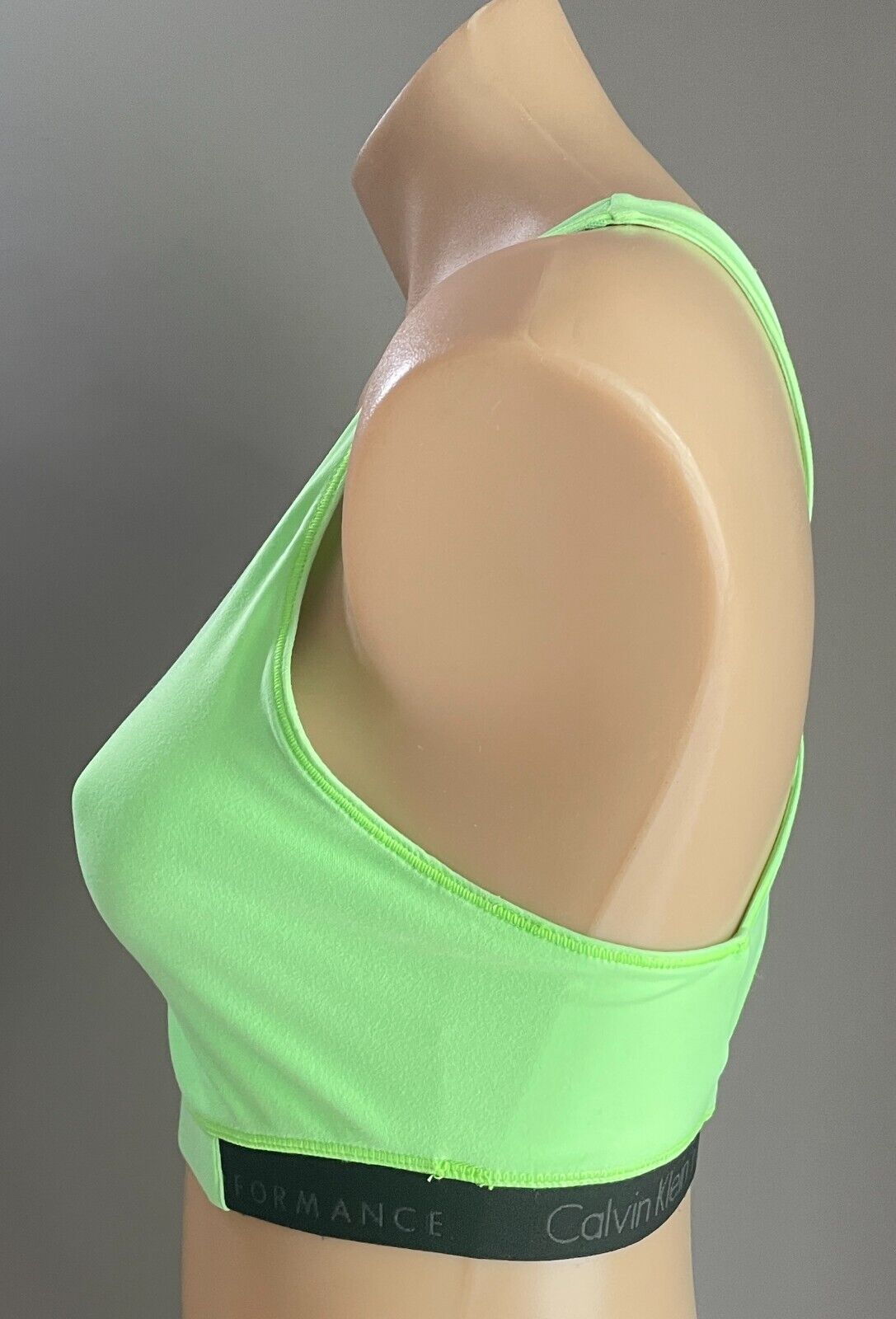 CALVIN KLEIN PERFORMANCE Crop Bra Top Neon Green Cross Over Back Size S Gym