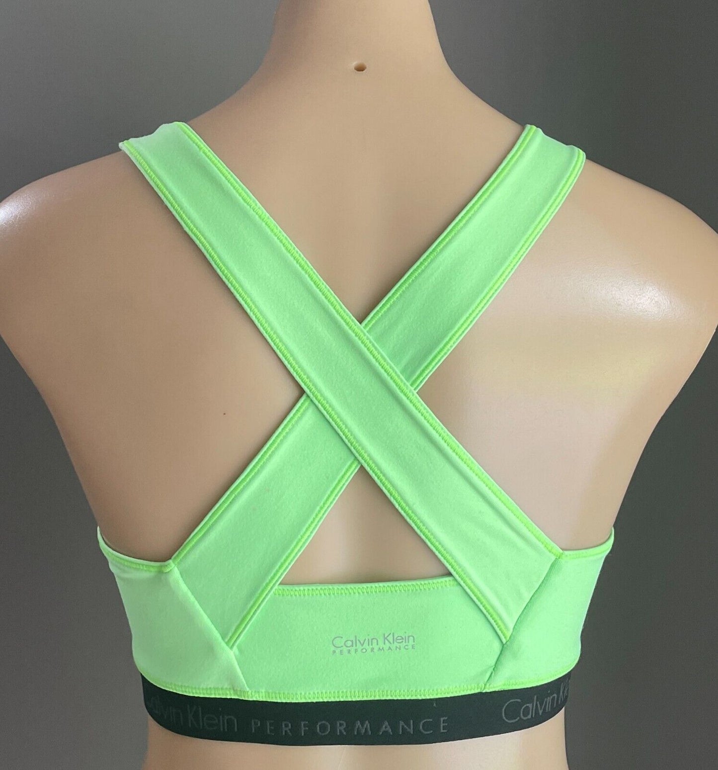 CALVIN KLEIN PERFORMANCE Crop Bra Top Neon Green Cross Over Back Size S Gym
