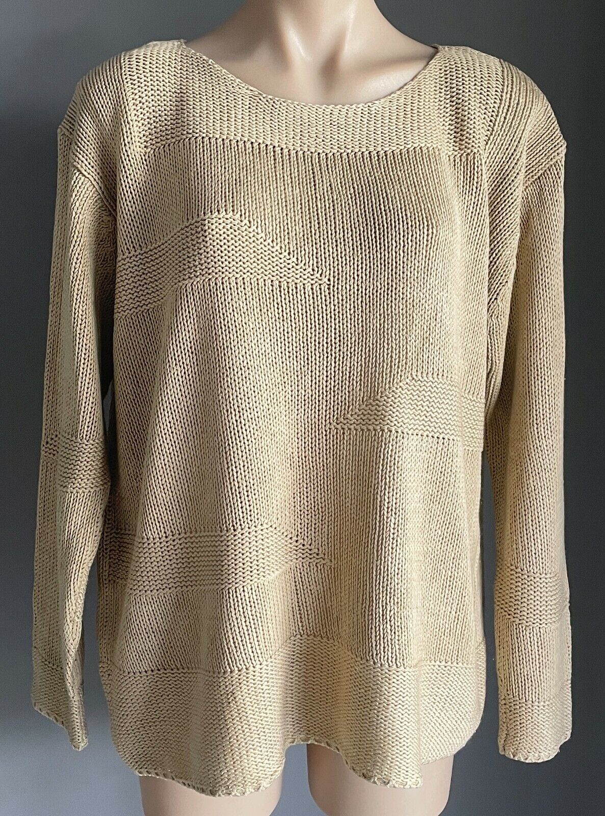 MN CHUNKY KNIT Jumper Warm Beige Long Sleeve Sweater Plus Sz XL Bust 130 cm