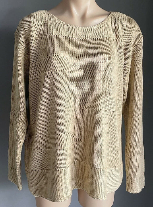 MN CHUNKY KNIT Jumper Warm Beige Long Sleeve Sweater Plus Sz XL Bust 130 cm