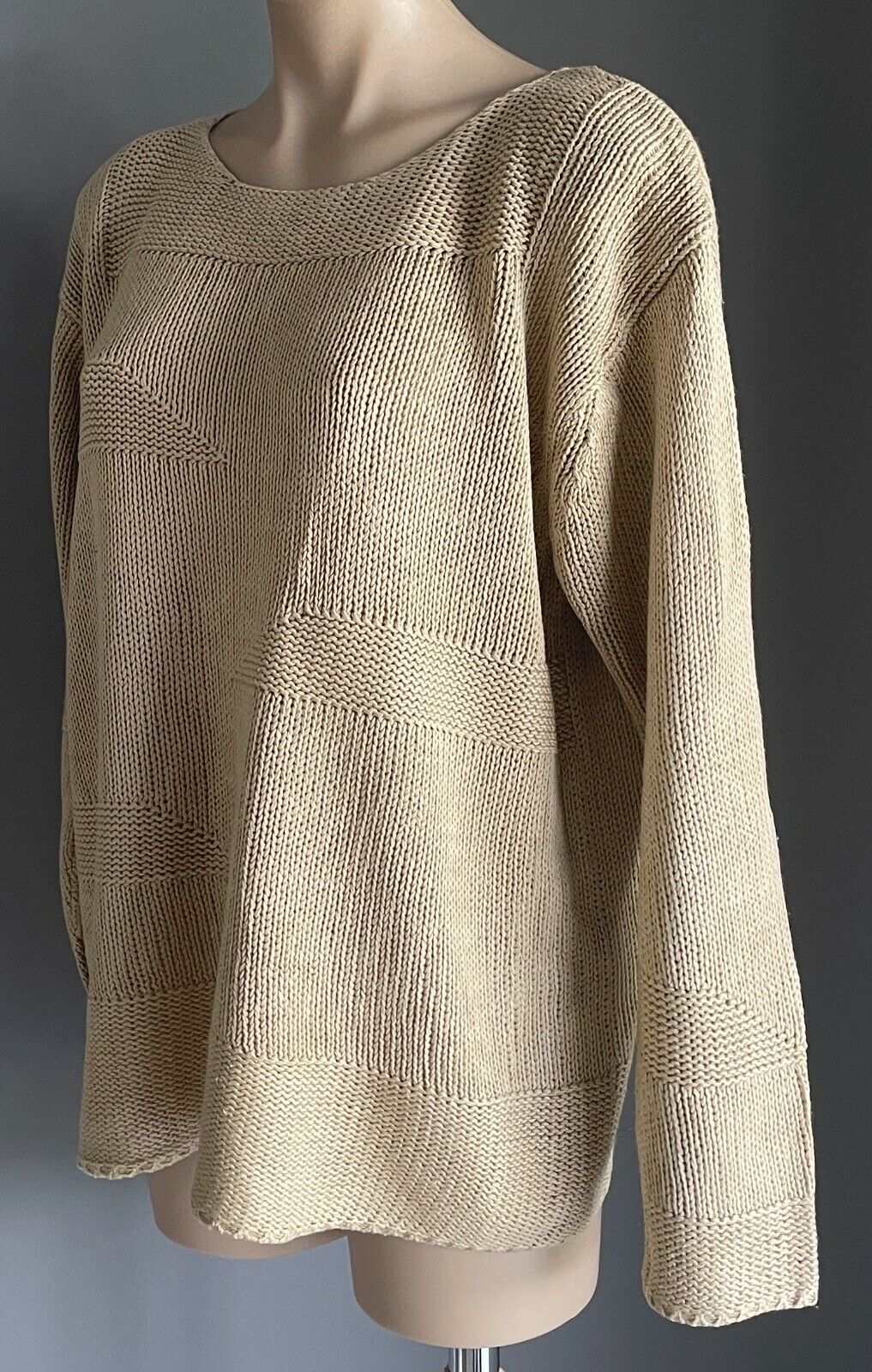 MN CHUNKY KNIT Jumper Warm Beige Long Sleeve Sweater Plus Sz XL Bust 130 cm