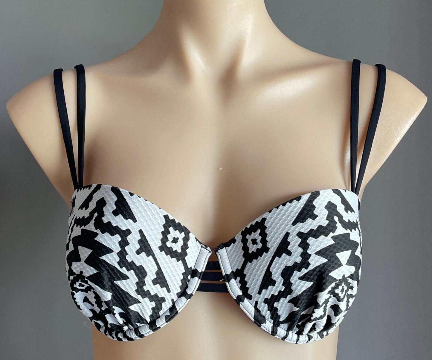 SEAFOLLY Bikini Top Black & White Aztec Geo Print Underwire Bra ONLY Sz 12 New
