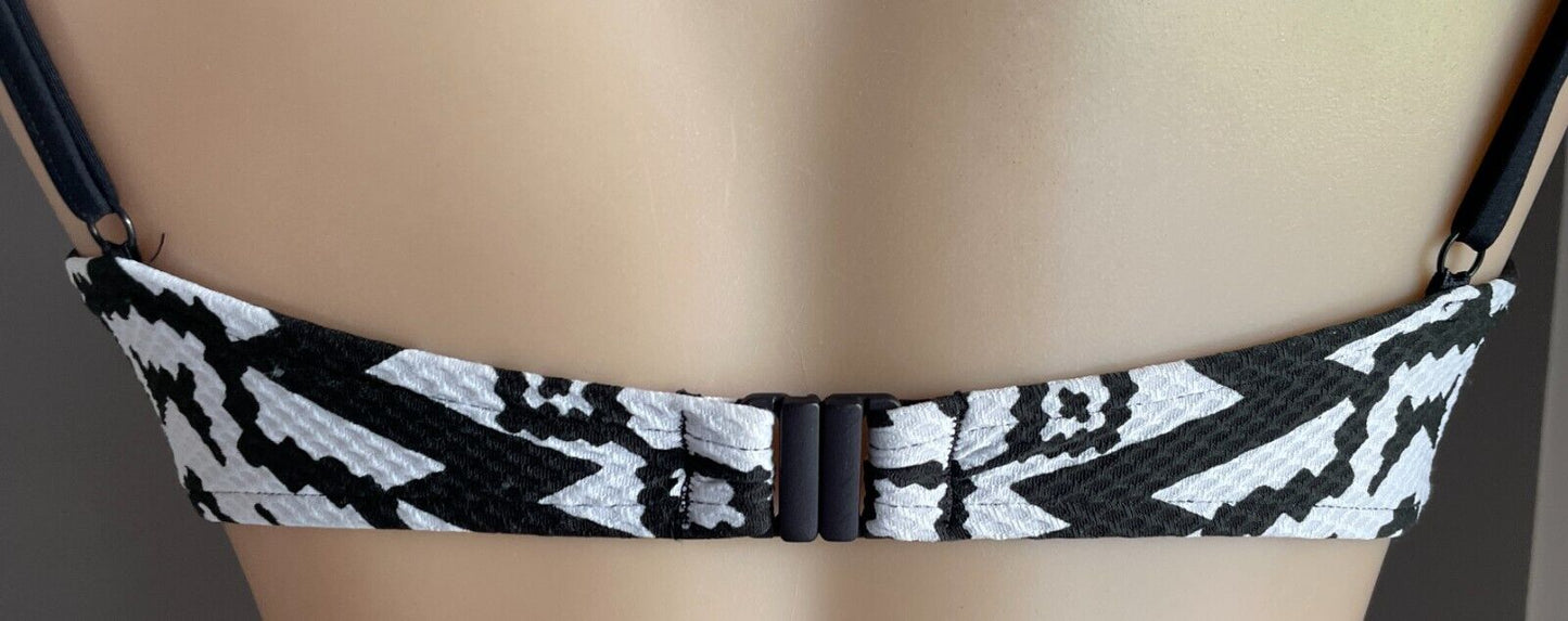 SEAFOLLY Bikini Top Black & White Aztec Geo Print Underwire Bra ONLY Sz 12 New