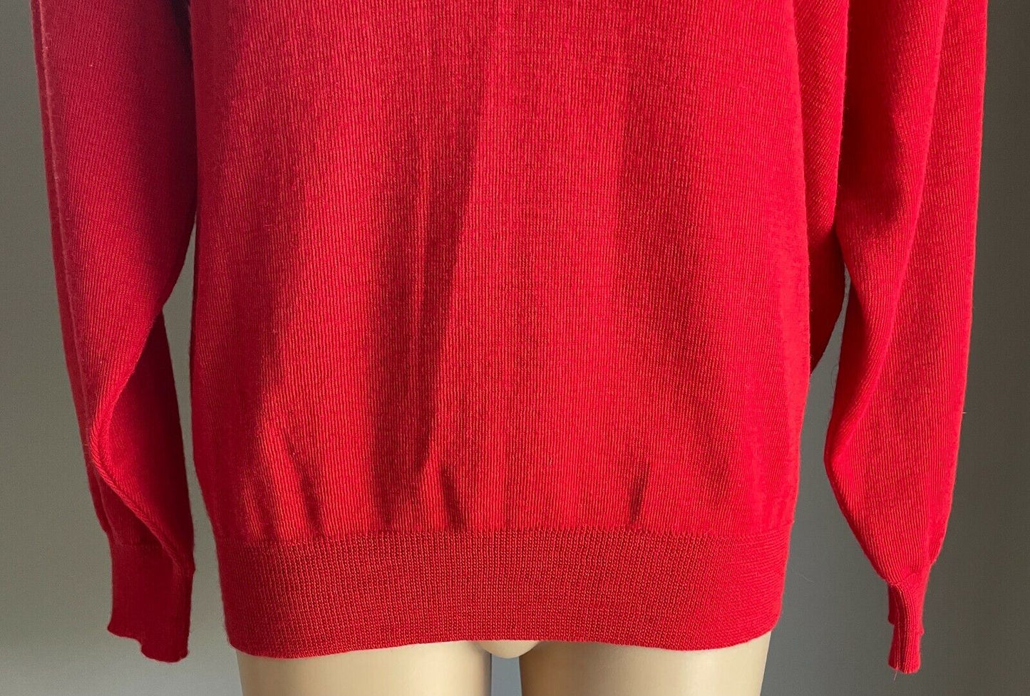 Vintage Red V-Neck Jumper Wool Knit Long Sleeve  Pullover Ladies Size 12 14