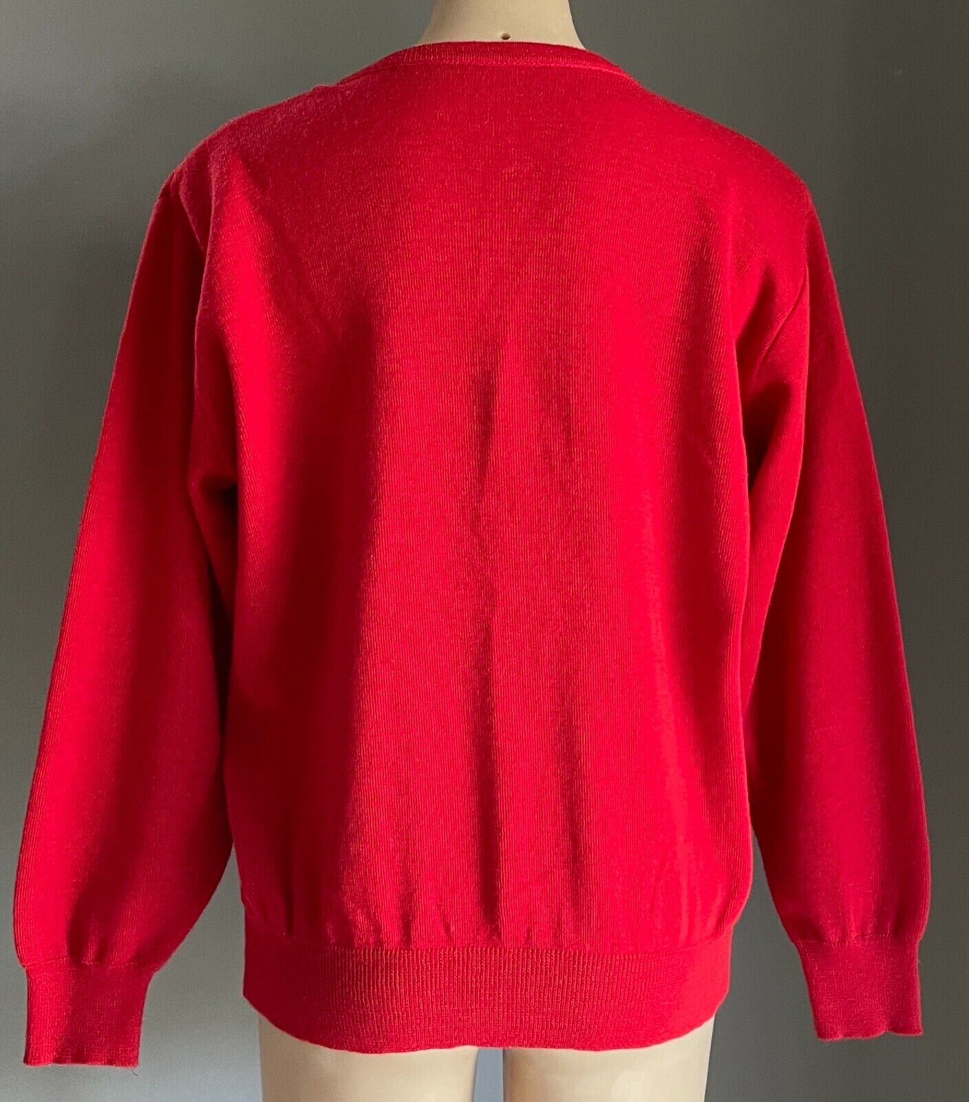 Vintage Red V-Neck Jumper Wool Knit Long Sleeve  Pullover Ladies Size 12 14