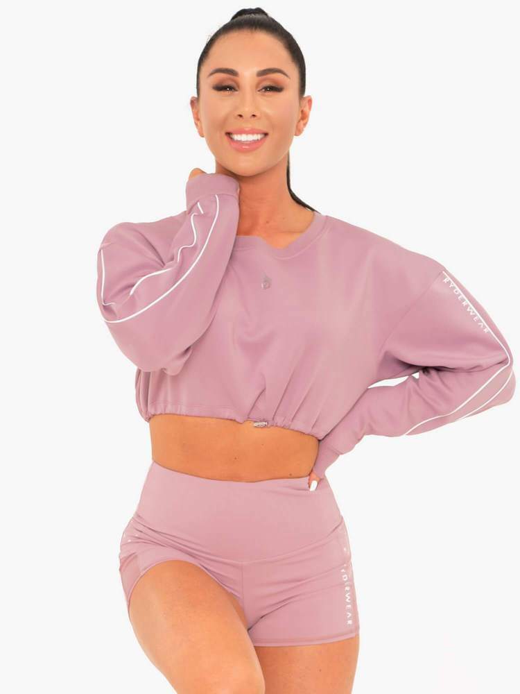 RYDERWEAR Mauve "Stellar" Crop Long Sleeve Drawstring Waist Sweater Top Sz S 10