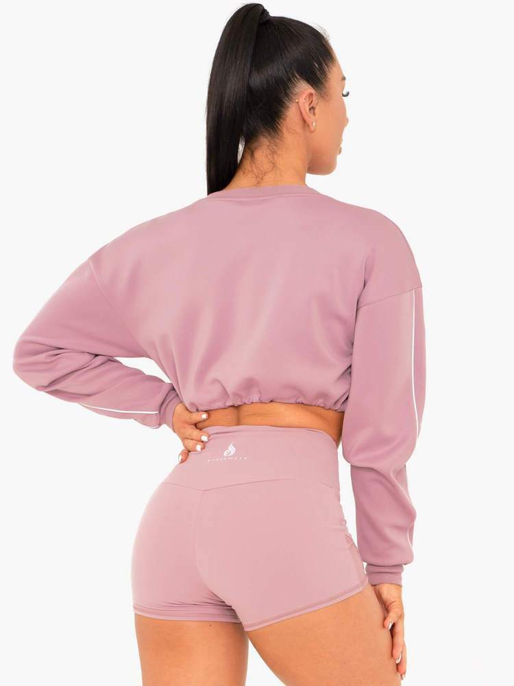 RYDERWEAR Mauve "Stellar" Crop Long Sleeve Drawstring Waist Sweater Top Sz S 10