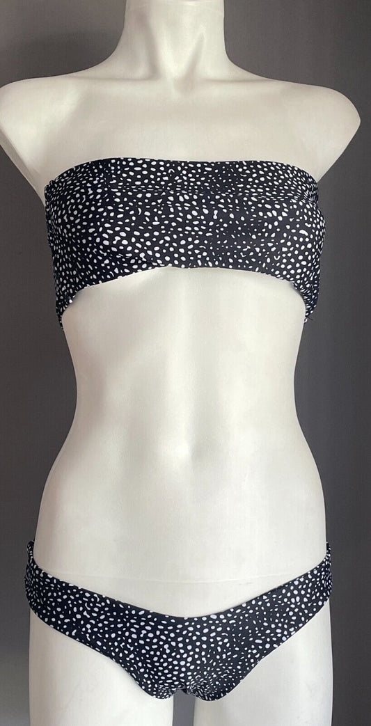 ZAFUL Bikini Top Black & White Polka Dot Bandeau High Cut Cheeky Bum Sz S 8 NEW