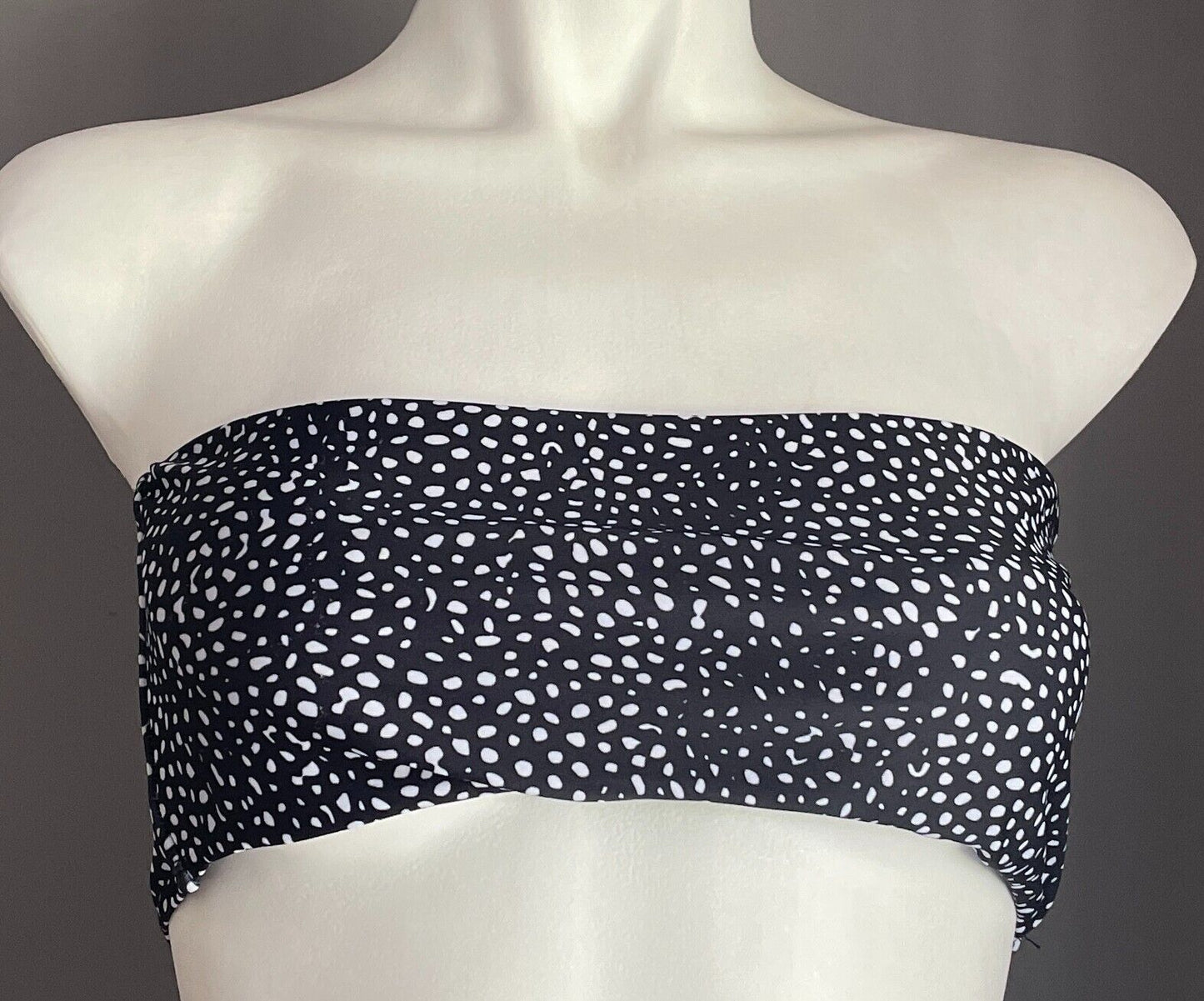 ZAFUL Bikini Top Black & White Polka Dot Bandeau High Cut Cheeky Bum Sz S 8 NEW