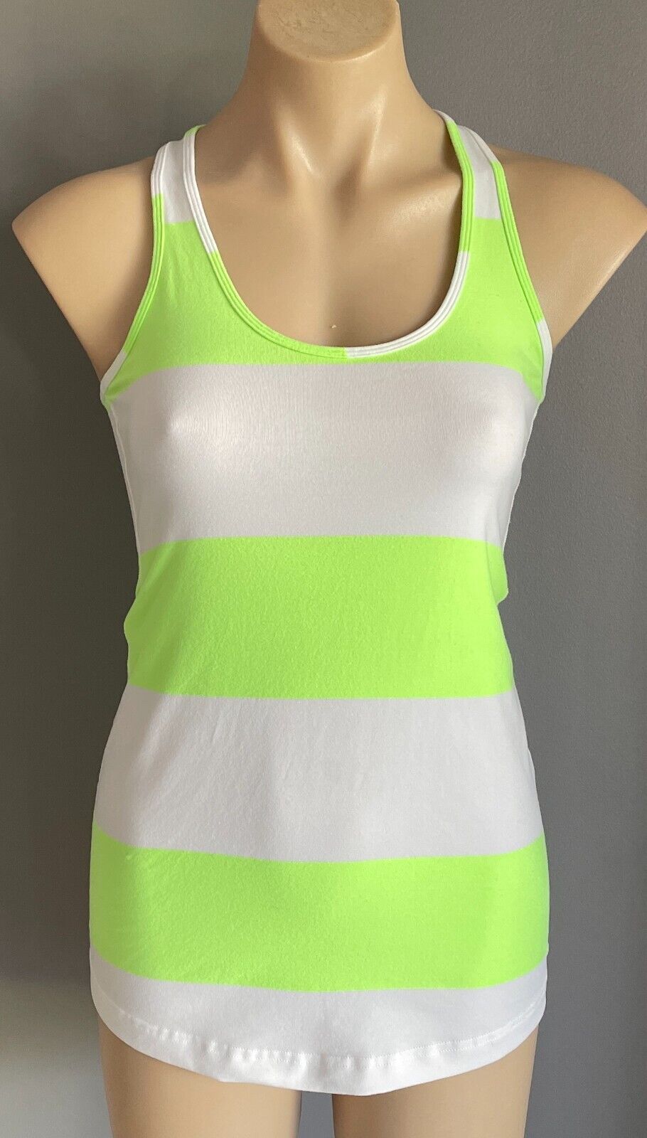 LULULEMON Tank Top Neon Green White Stripe Racer Back Sports Sz 10 Active Gym