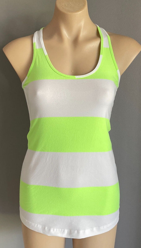 LULULEMON Tank Top Neon Green White Stripe Racer Back Sports Sz 10 Active Gym
