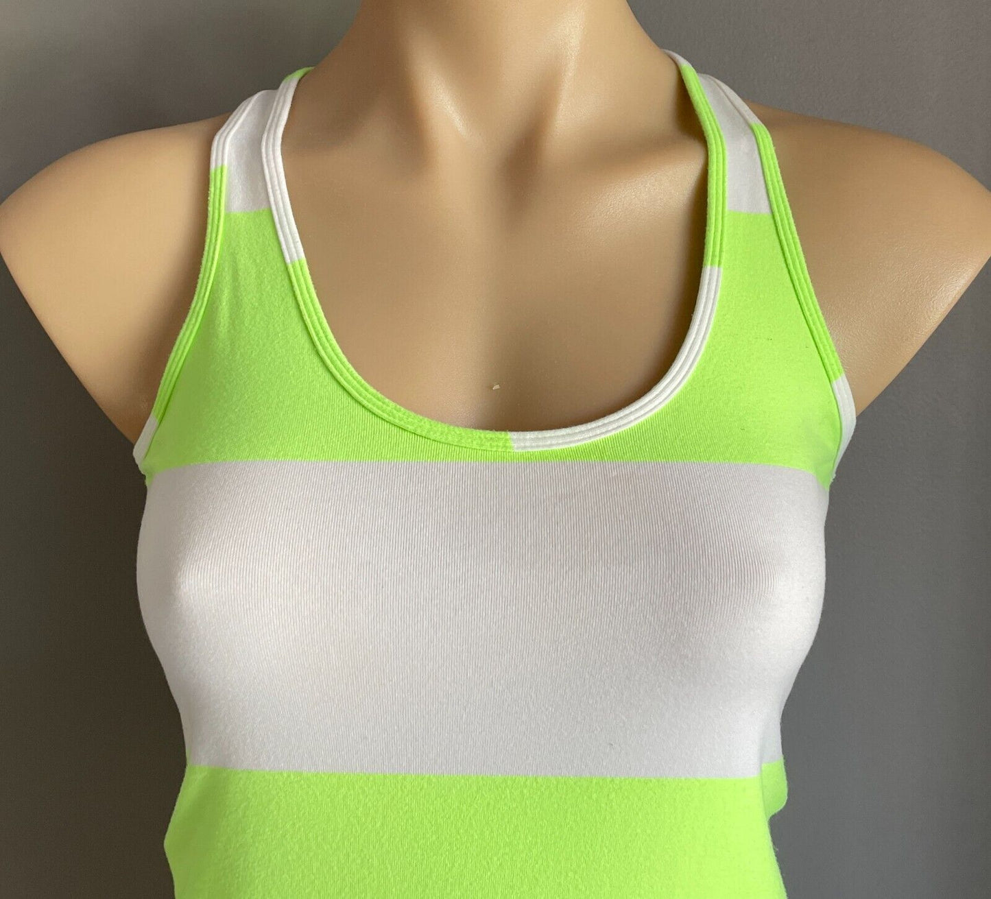 LULULEMON Tank Top Neon Green White Stripe Racer Back Sports Sz 10 Active Gym