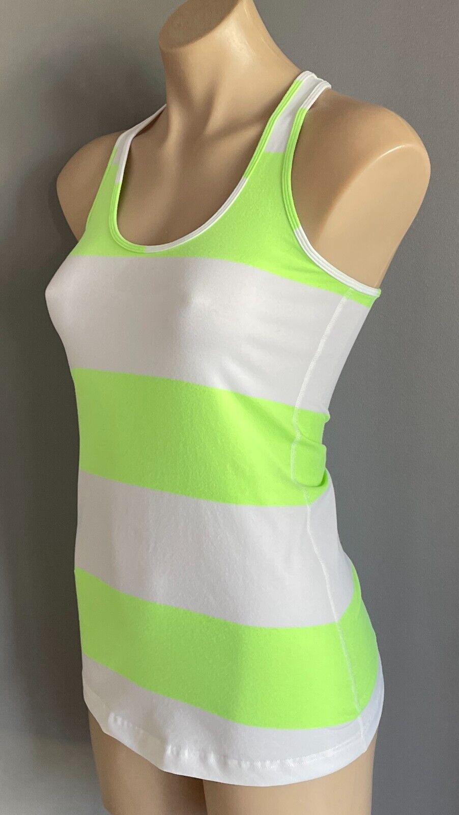 LULULEMON Tank Top Neon Green White Stripe Racer Back Sports Sz 10 Active Gym