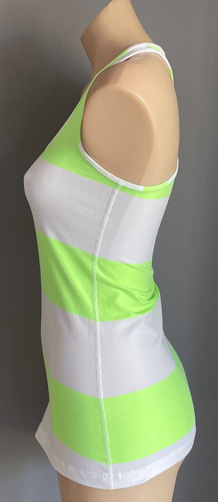 LULULEMON Tank Top Neon Green White Stripe Racer Back Sports Sz 10 Active Gym