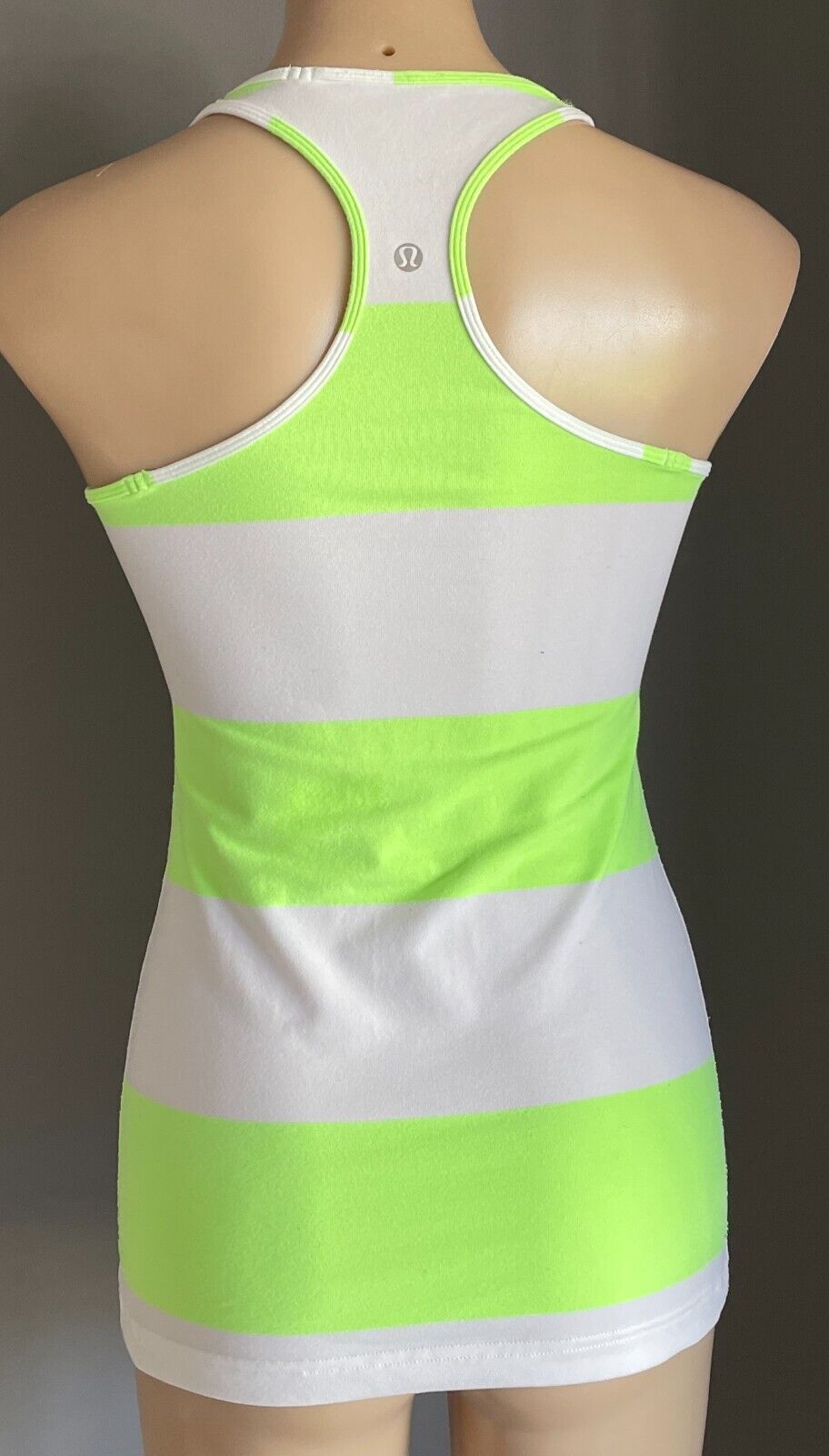 LULULEMON Tank Top Neon Green White Stripe Racer Back Sports Sz 10 Active Gym