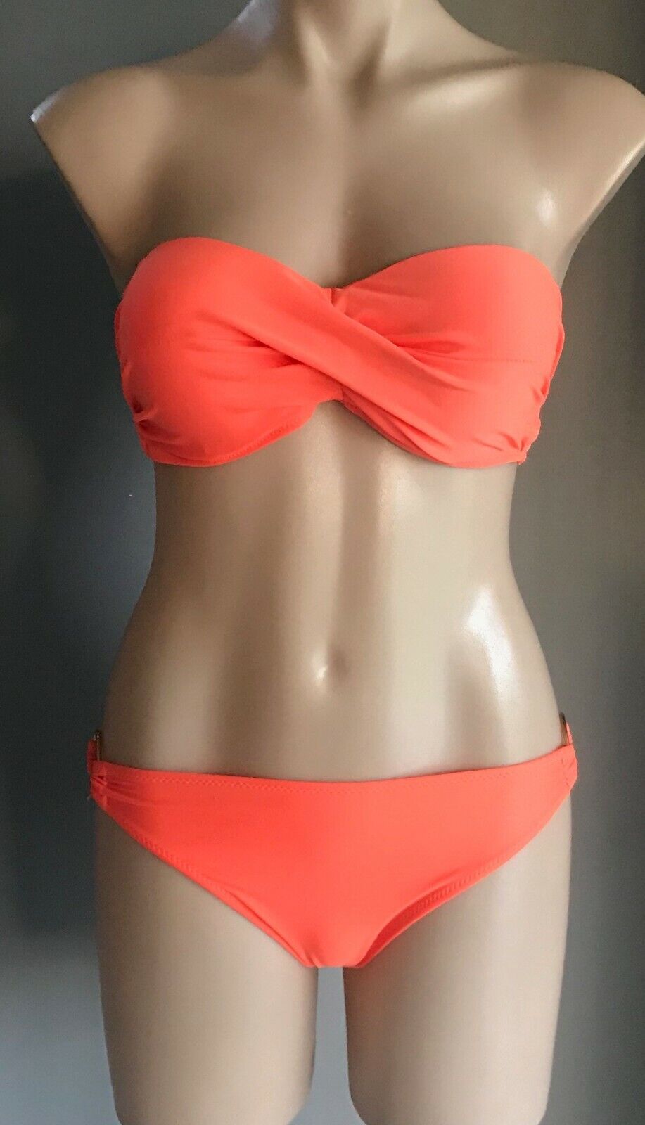 VICTORIA'S SECRET Crop Bra TopOrange Strapless Underwire Swim Beach Pool Sz L 10