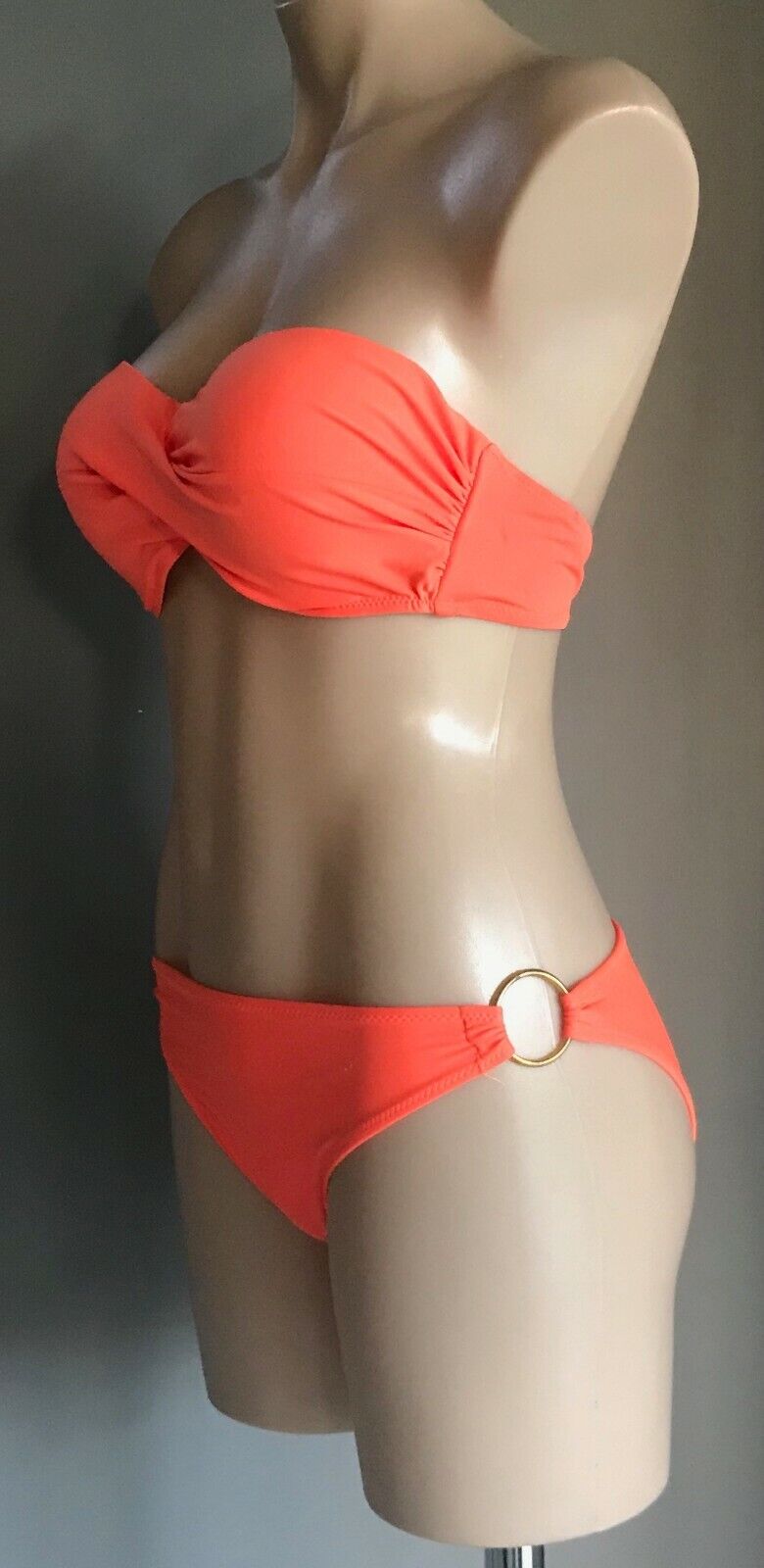 VICTORIA'S SECRET Crop Bra TopOrange Strapless Underwire Swim Beach Pool Sz L 10
