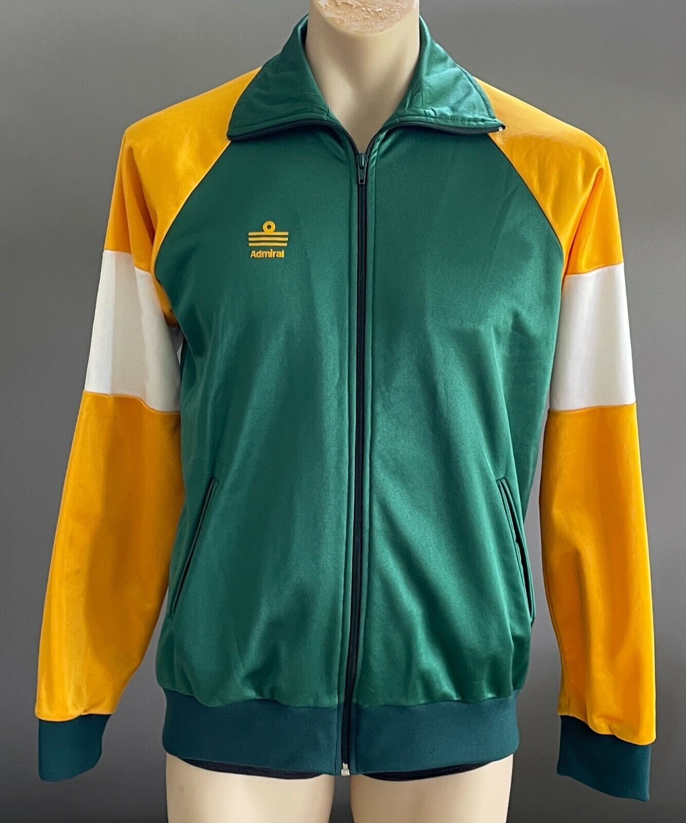Vintage ADMIRAL Sports Jacket Green Gold White Long Sleeve Full Zip Chest 116cm