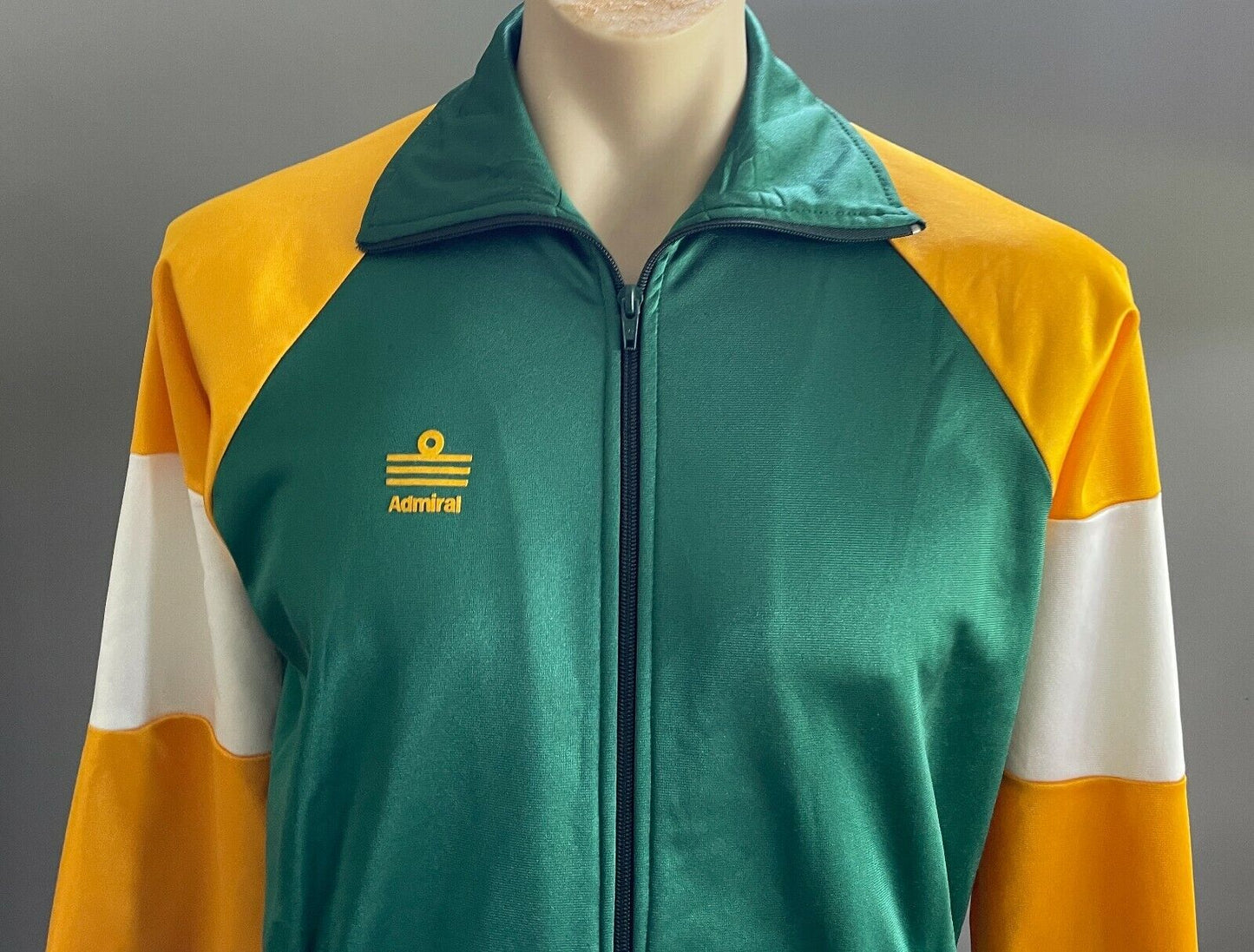 Vintage ADMIRAL Sports Jacket Green Gold White Long Sleeve Full Zip Chest 116cm