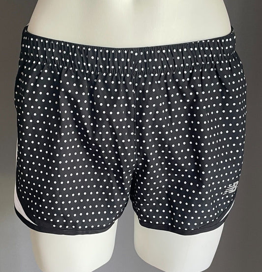 NEW BALANCE Running Shorts Black & White Polka Dot Elastic Waist Sz XS 8 NEW