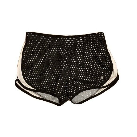 NEW BALANCE Running Shorts Black & White Polka Dot Elastic Waist Sz XS 8 NEW