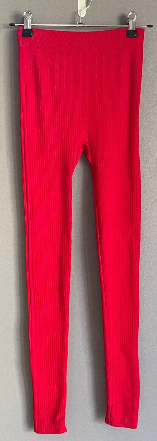 Leggings RED RIBBED Stretch Full Length Seamless Footless Ladies 6 8 NEW