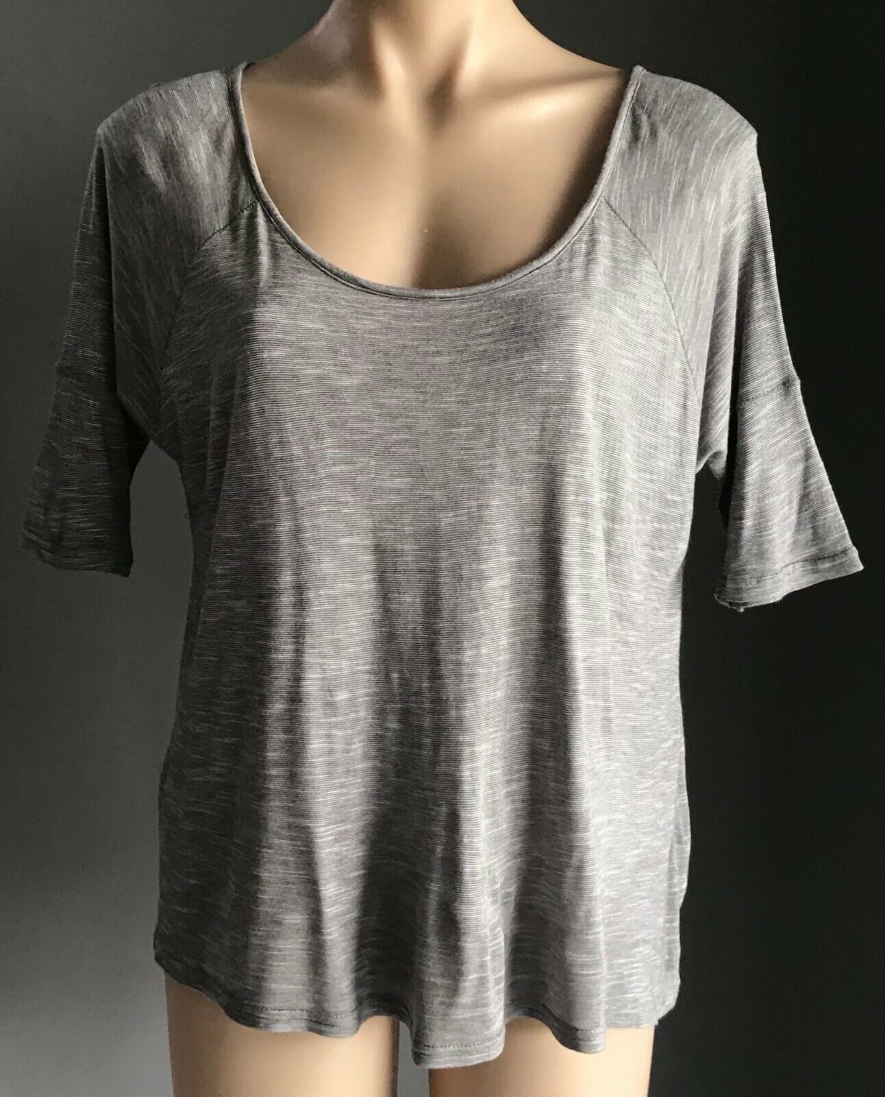 JAY JAYS T Shirt Grey White Stripe 3/4 Sleeve Scoop Neck Ladies Top Size S 10