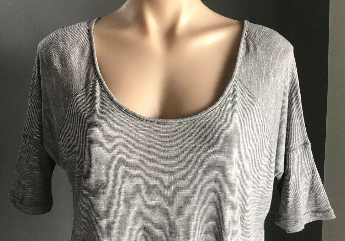 JAY JAYS T Shirt Grey White Stripe 3/4 Sleeve Scoop Neck Ladies Top Size S 10