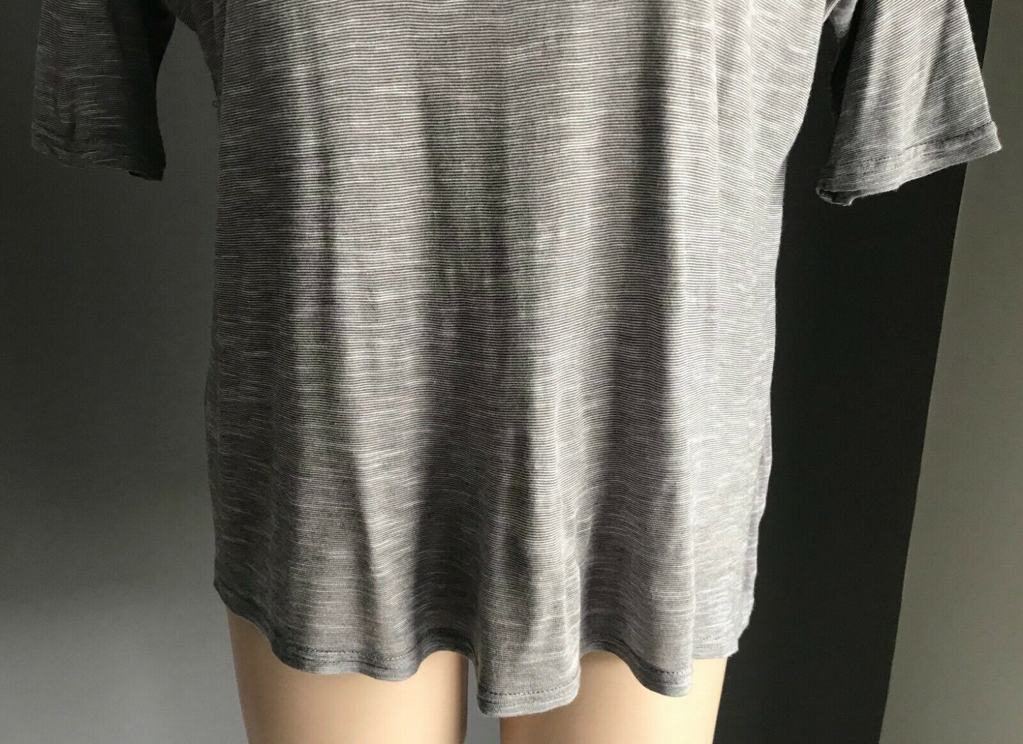 JAY JAYS T Shirt Grey White Stripe 3/4 Sleeve Scoop Neck Ladies Top Size S 10