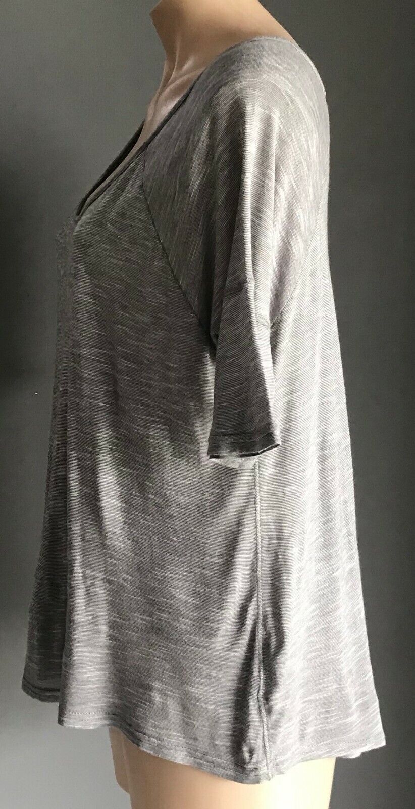 JAY JAYS T Shirt Grey White Stripe 3/4 Sleeve Scoop Neck Ladies Top Size S 10
