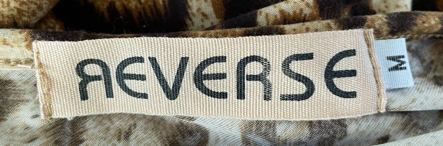 REVERSE Bodysuit Brown Beige Leopard Print Silver Stud Trim Long Sleeve Size M
