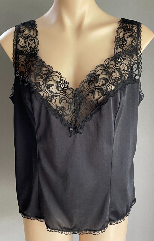BRANDELLA Black Camisole Lace Trim Nylon Fabric Ladies Size 18 Cami