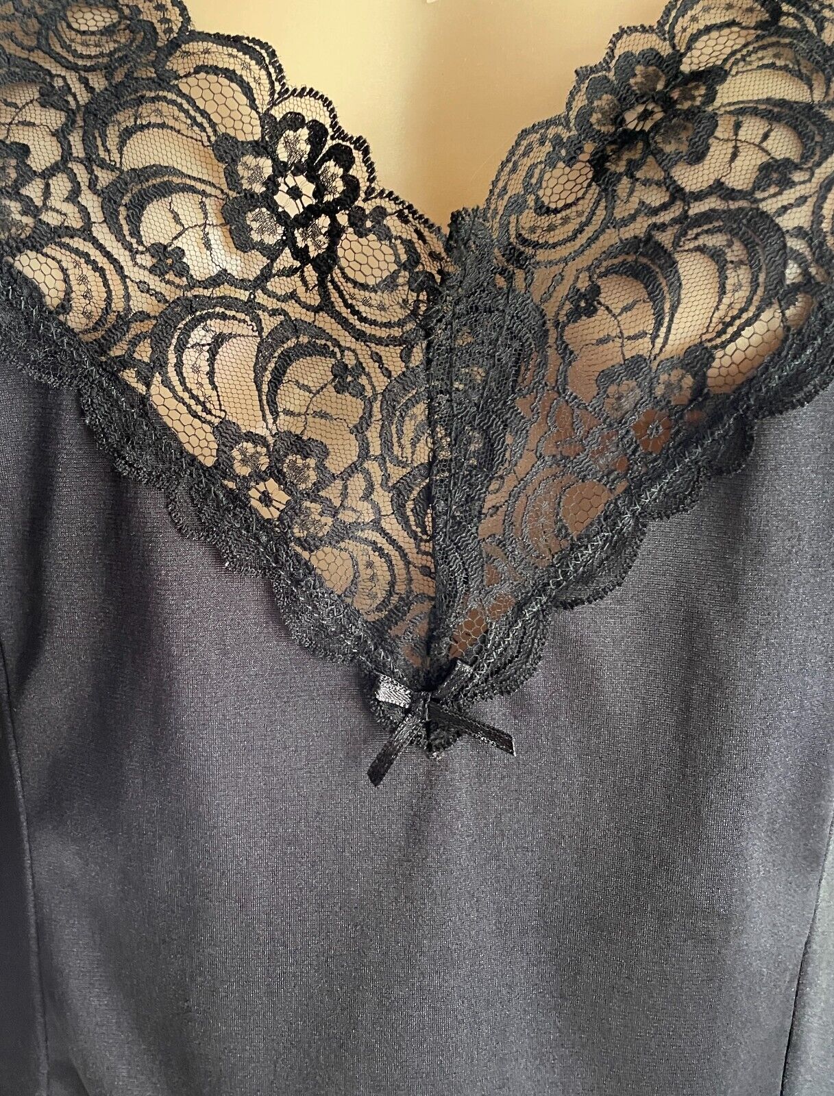 BRANDELLA Black Camisole Lace Trim Nylon Fabric Ladies Size 18 Cami