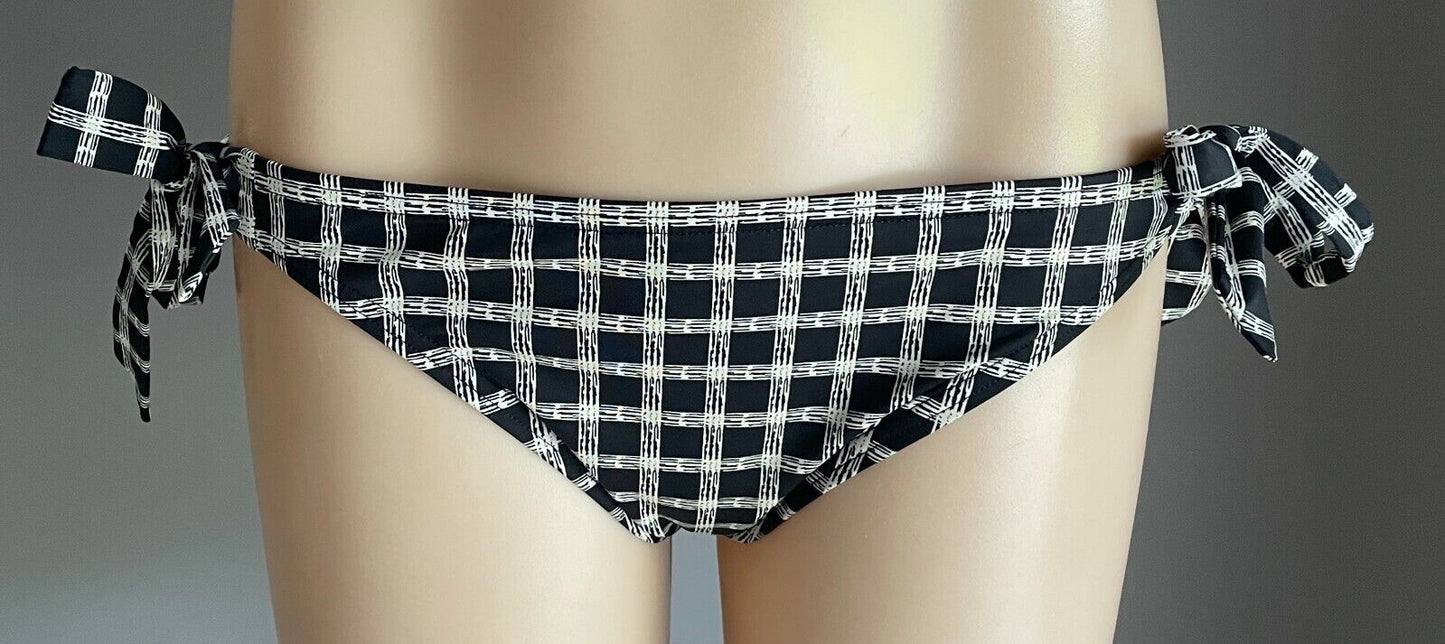 SPEEDO ONLY Bikini Bottoms Black Off White Sq Side Print Tie Swim Surf Sz 14