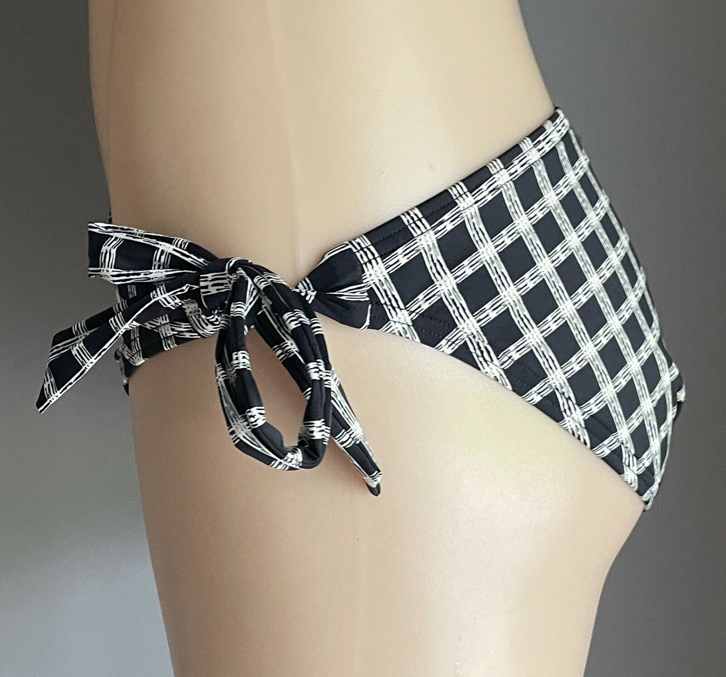 SPEEDO ONLY Bikini Bottoms Black Off White Sq Side Print Tie Swim Surf Sz 14
