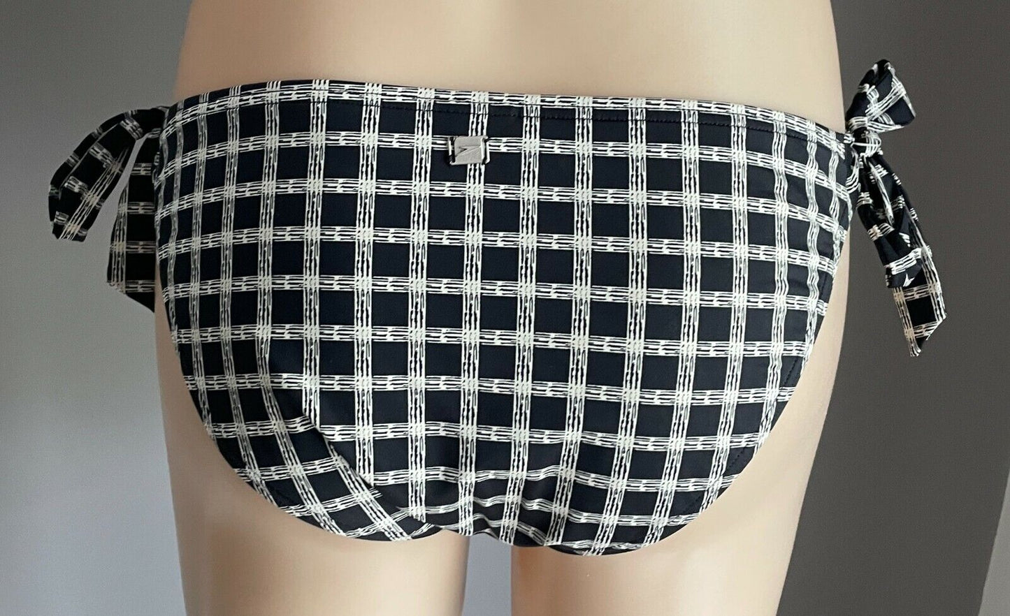 SPEEDO ONLY Bikini Bottoms Black Off White Sq Side Print Tie Swim Surf Sz 14