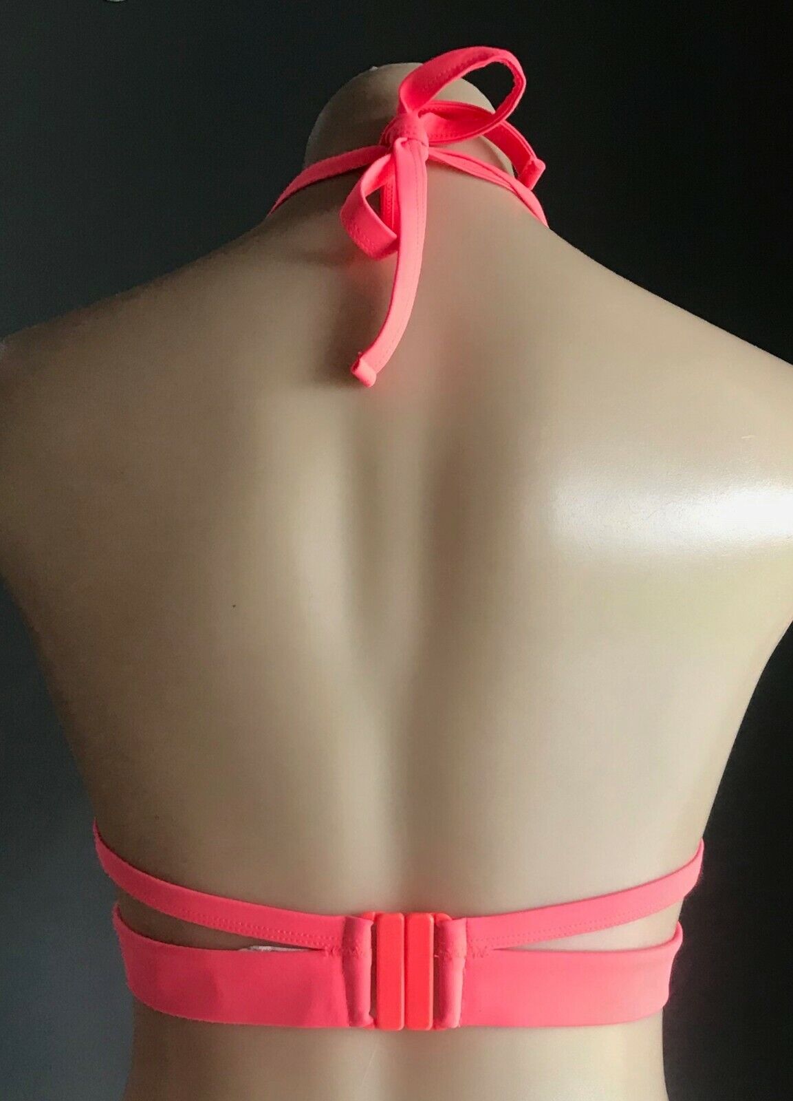 BRAS N THINGS Bikini Top Neon Pink Underwire Halter Neck Cut Out Sz 14 BRA ONLY