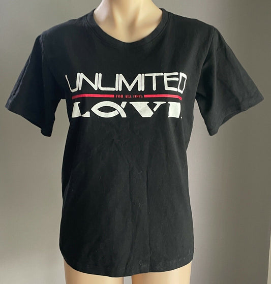 HOUSE OF FAITH Unlimited Love T Shirt Black Short Sleeve Tee Top Ladies Sz L NEW