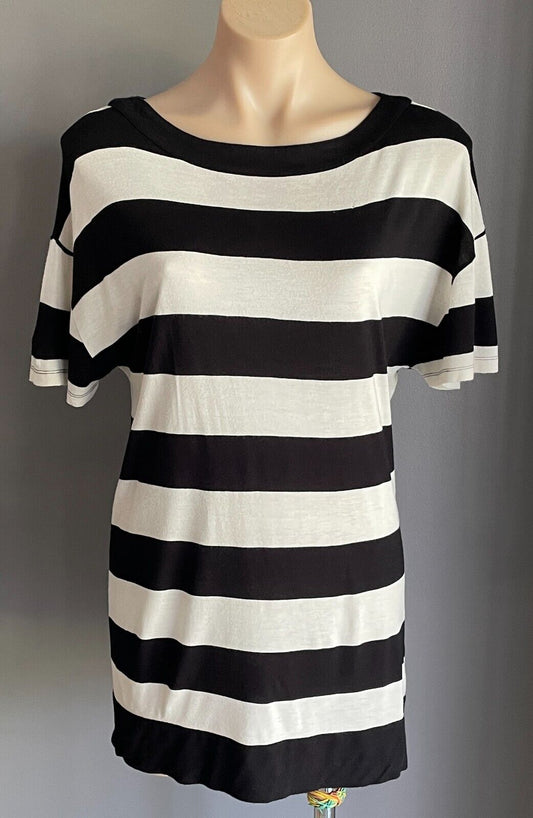 WHISTLES London Off White Black Stripe Sh/Sleeve T-Shirt Comfortable Sz 3 AU 14