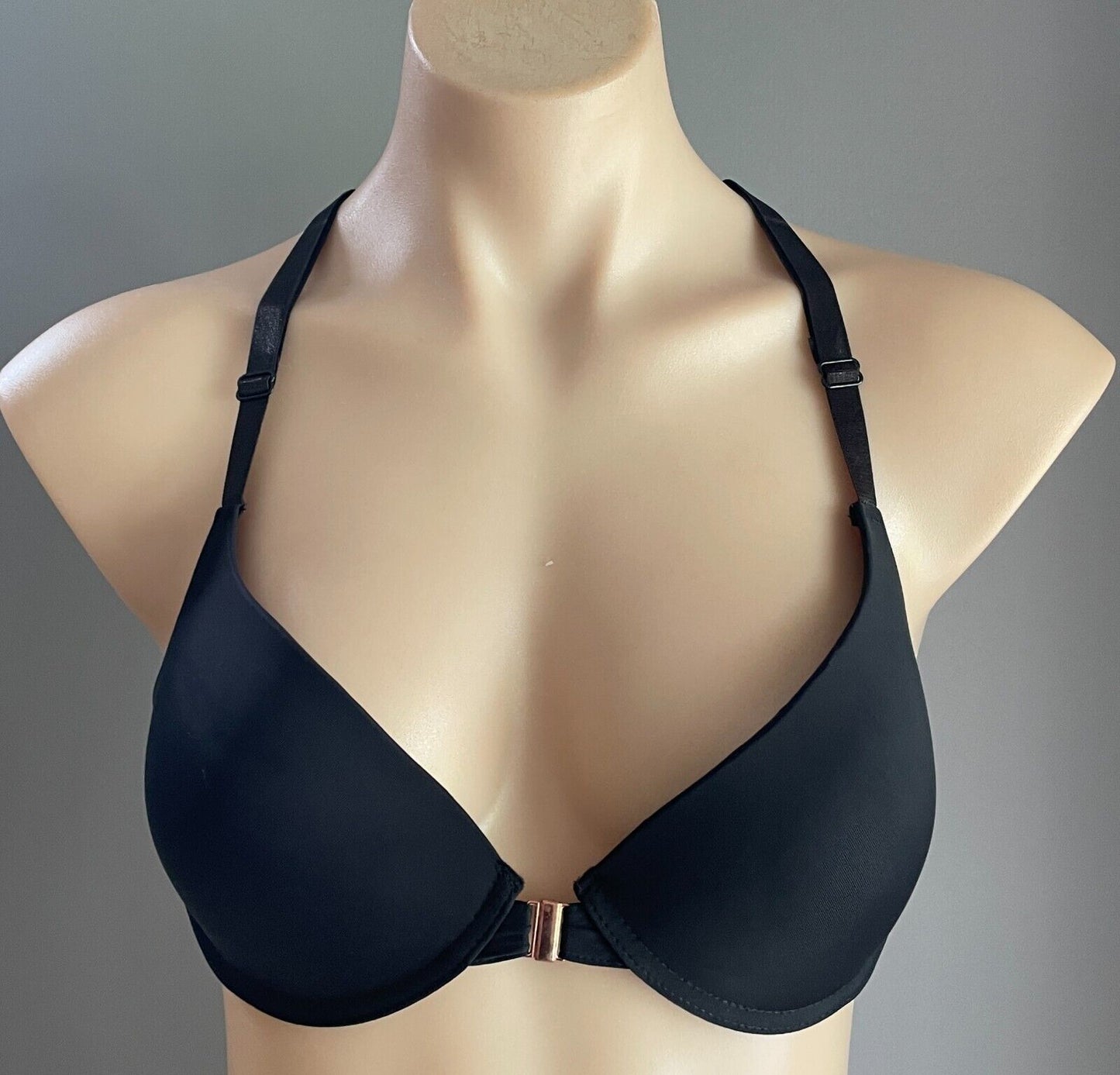 PRIMA VALENTINA Bra 14C Black Push Up Underwire Front Close Lace Racer Back 36C