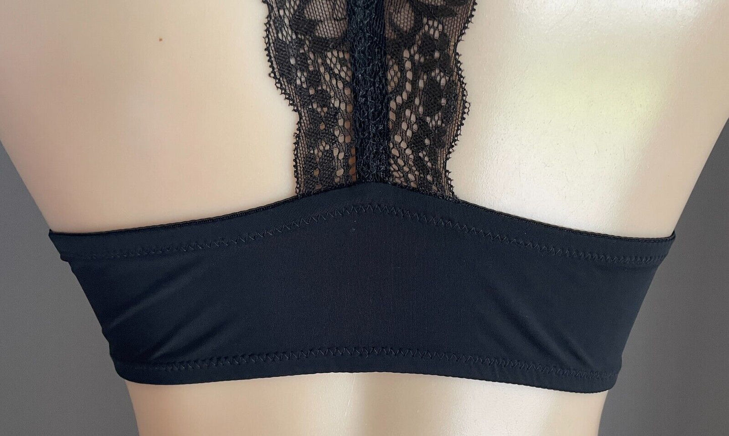 PRIMA VALENTINA Bra 14C Black Push Up Underwire Front Close Lace Racer Back 36C